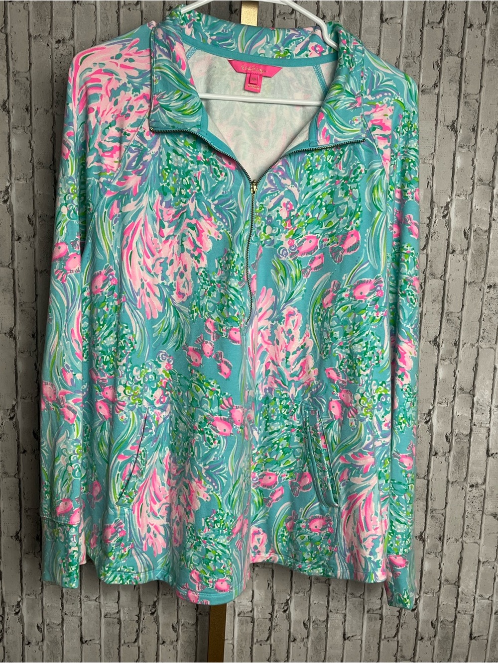 Lilly Pulitzer Skipper Popover Amalfi Blue Best Fishes Luxe Terry Zip XXL